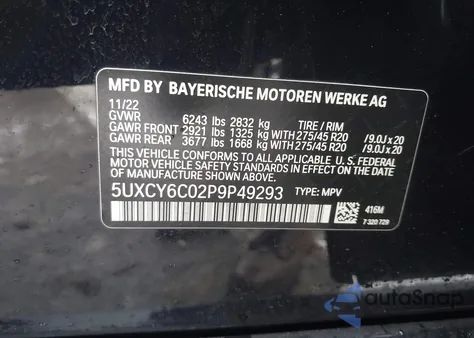 2023 BMW X6 xDrive40I из США, поврежденный, VIN 5UXCY6C02P9P49293